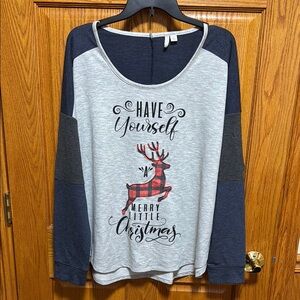 Gray and Navy Christmas Reindeer Long Sleeve Tshirt